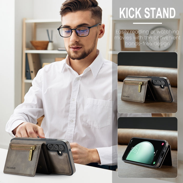 For Samsung Galaxy S23 FE 5G DG.MING M5 Series Zip RFID Multi Card Detachable Leather Phone Case(Coffee) by DG.MING