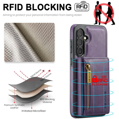 For Samsung Galaxy S23 FE 5G DG.MING M5 Series Zip RFID Multi Card Detachable Leather Phone Case(Purple) by DG.MING