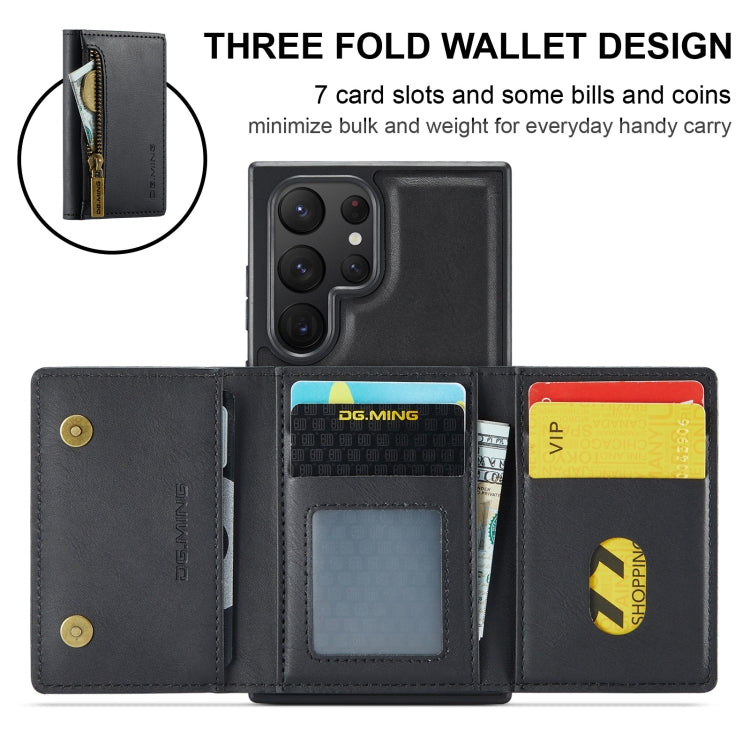 For Samsung Galaxy S22 Ultra DG.MING M5 Series Zip RFID Multi Card Detachable Leather Phone Case(Black) - Galaxy S22 Ultra 5G Cases by DG.MING | Online Shopping UK | buy2fix