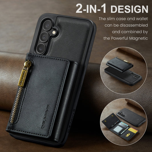 For Samsung Galaxy S24 5G DG.MING M5 Series Zip RFID Multi Card Detachable Leather Phone Case(Black) by DG.MING