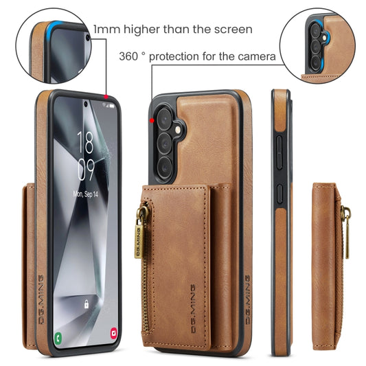 For Samsung Galaxy S24 FE 5G DG.MING M5 Series Zip RFID Multi Card Detachable Leather Phone Case(Brown) by DG.MING