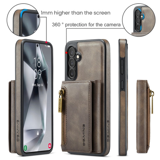 For Samsung Galaxy S24 FE 5G DG.MING M5 Series Zip RFID Multi Card Detachable Leather Phone Case(Coffee) by DG.MING