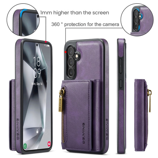 For Samsung Galaxy S24 FE 5G DG.MING M5 Series Zip RFID Multi Card Detachable Leather Phone Case(Purple) by DG.MING