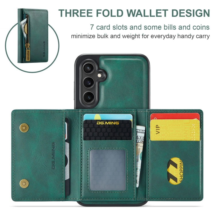 For Samsung Galaxy S24 FE 5G DG.MING M5 Series Zip RFID Multi Card Detachable Leather Phone Case(Green) - Galaxy S24 FE 5G Cases by DG.MING | Online Shopping UK | buy2fix