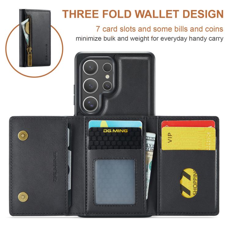 For Samsung Galaxy S25 Ultra 5G DG.MING M5 Series Zip RFID Multi Card Detachable Leather Phone Case(Black) - Galaxy S25 Ultra 5G Cases by DG.MING | Online Shopping UK | buy2fix