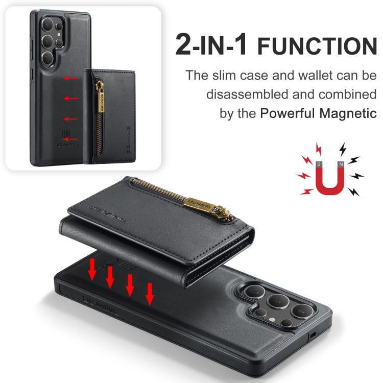 For Samsung Galaxy S25 Ultra 5G DG.MING M5 Series Zip RFID Multi Card Detachable Leather Phone Case(Black) - Galaxy S25 Ultra 5G Cases by DG.MING | Online Shopping UK | buy2fix
