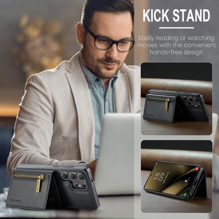 For Samsung Galaxy S25 Ultra 5G DG.MING M5 Series Zip RFID Multi Card Detachable Leather Phone Case(Black) - Galaxy S25 Ultra 5G Cases by DG.MING | Online Shopping UK | buy2fix