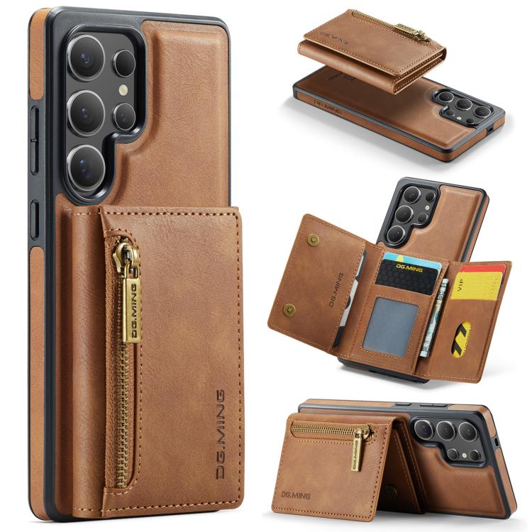 For Samsung Galaxy S25 Ultra 5G DG.MING M5 Series Zip RFID Multi Card Detachable Leather Phone Case(Brown) - Galaxy S25 Ultra 5G Cases by DG.MING | Online Shopping UK | buy2fix