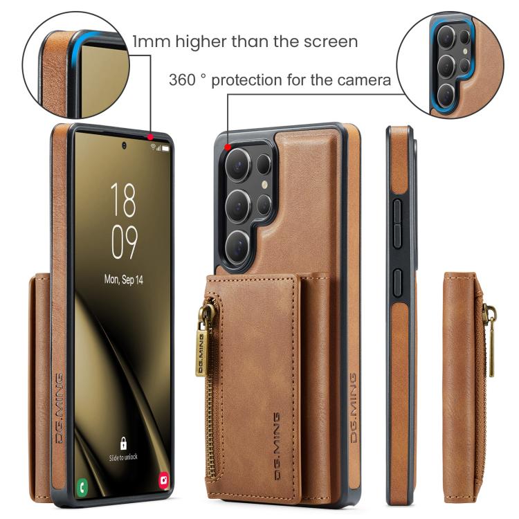 For Samsung Galaxy S25 Ultra 5G DG.MING M5 Series Zip RFID Multi Card Detachable Leather Phone Case(Brown) - Galaxy S25 Ultra 5G Cases by DG.MING | Online Shopping UK | buy2fix