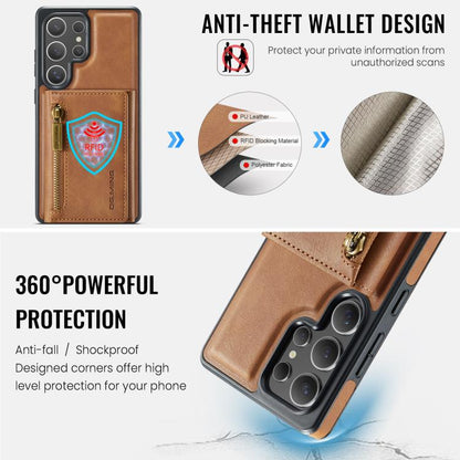 For Samsung Galaxy S25 Ultra 5G DG.MING M5 Series Zip RFID Multi Card Detachable Leather Phone Case(Brown) - Galaxy S25 Ultra 5G Cases by DG.MING | Online Shopping UK | buy2fix