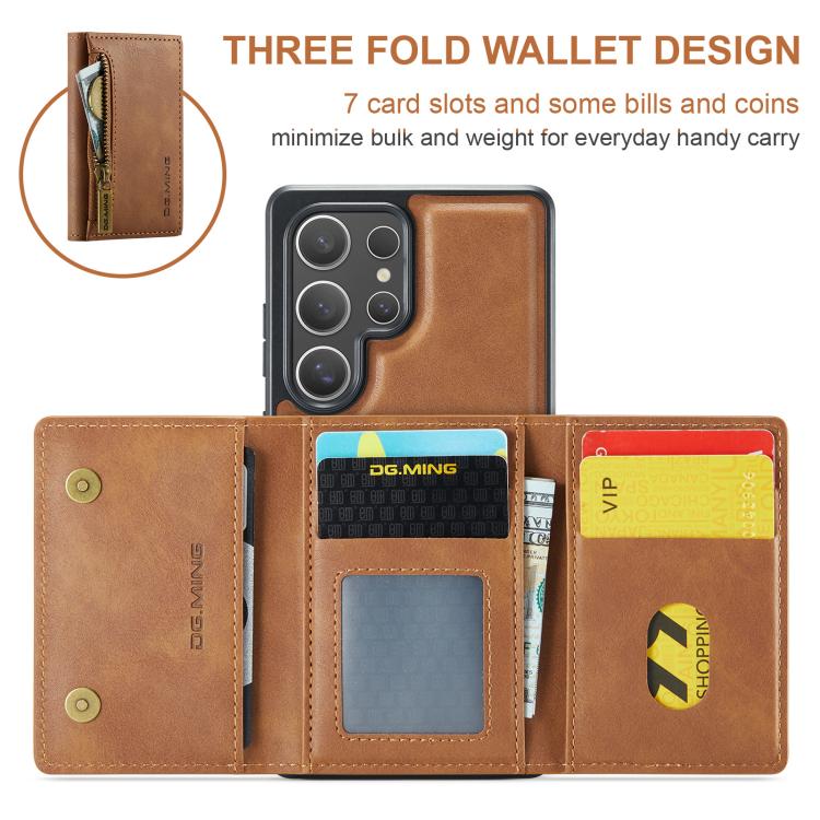For Samsung Galaxy S25 Ultra 5G DG.MING M5 Series Zip RFID Multi Card Detachable Leather Phone Case(Brown) - Galaxy S25 Ultra 5G Cases by DG.MING | Online Shopping UK | buy2fix