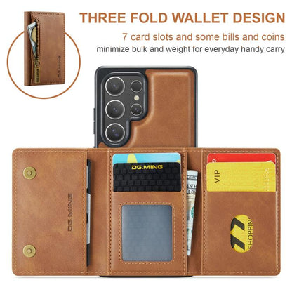 For Samsung Galaxy S25 Ultra 5G DG.MING M5 Series Zip RFID Multi Card Detachable Leather Phone Case(Brown) - Galaxy S25 Ultra 5G Cases by DG.MING | Online Shopping UK | buy2fix