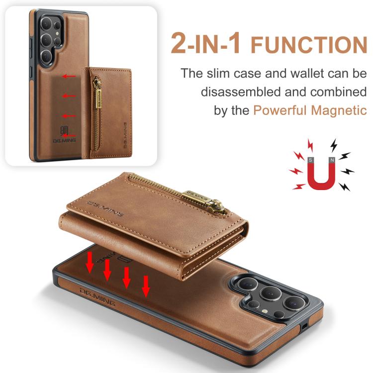 For Samsung Galaxy S25 Ultra 5G DG.MING M5 Series Zip RFID Multi Card Detachable Leather Phone Case(Brown) - Galaxy S25 Ultra 5G Cases by DG.MING | Online Shopping UK | buy2fix