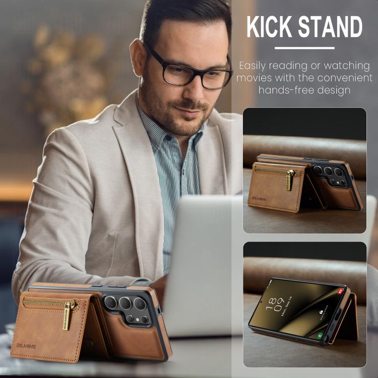 For Samsung Galaxy S25 Ultra 5G DG.MING M5 Series Zip RFID Multi Card Detachable Leather Phone Case(Brown) - Galaxy S25 Ultra 5G Cases by DG.MING | Online Shopping UK | buy2fix