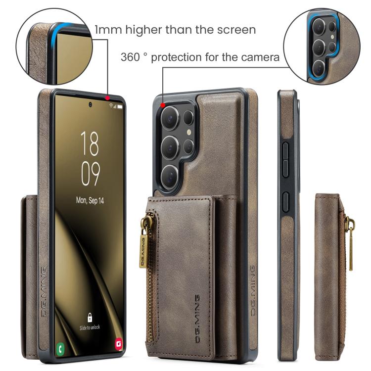 For Samsung Galaxy S25 Ultra 5G DG.MING M5 Series Zip RFID Multi Card Detachable Leather Phone Case(Coffee) - Galaxy S25 Ultra 5G Cases by DG.MING | Online Shopping UK | buy2fix