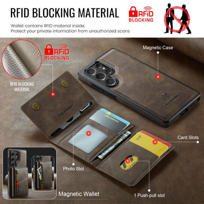 For Samsung Galaxy S25 Ultra 5G DG.MING M5 Series Zip RFID Multi Card Detachable Leather Phone Case(Coffee) - Galaxy S25 Ultra 5G Cases by DG.MING | Online Shopping UK | buy2fix