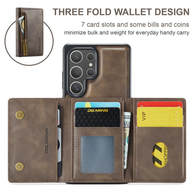 For Samsung Galaxy S25 Ultra 5G DG.MING M5 Series Zip RFID Multi Card Detachable Leather Phone Case(Coffee) - Galaxy S25 Ultra 5G Cases by DG.MING | Online Shopping UK | buy2fix