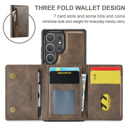 For Samsung Galaxy S25 Ultra 5G DG.MING M5 Series Zip RFID Multi Card Detachable Leather Phone Case(Coffee) - Galaxy S25 Ultra 5G Cases by DG.MING | Online Shopping UK | buy2fix