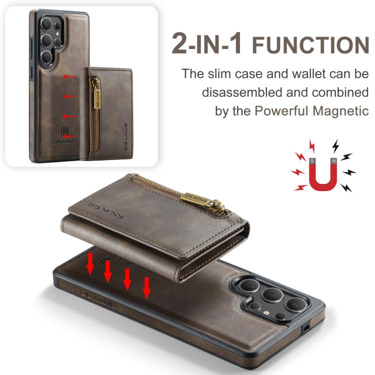 For Samsung Galaxy S25 Ultra 5G DG.MING M5 Series Zip RFID Multi Card Detachable Leather Phone Case(Coffee) - Galaxy S25 Ultra 5G Cases by DG.MING | Online Shopping UK | buy2fix