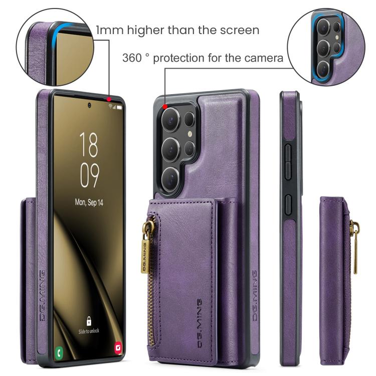 For Samsung Galaxy S25 Ultra 5G DG.MING M5 Series Zip RFID Multi Card Detachable Leather Phone Case(Purple) - Galaxy S25 Ultra 5G Cases by DG.MING | Online Shopping UK | buy2fix