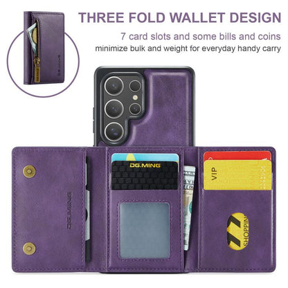 For Samsung Galaxy S25 Ultra 5G DG.MING M5 Series Zip RFID Multi Card Detachable Leather Phone Case(Purple) - Galaxy S25 Ultra 5G Cases by DG.MING | Online Shopping UK | buy2fix