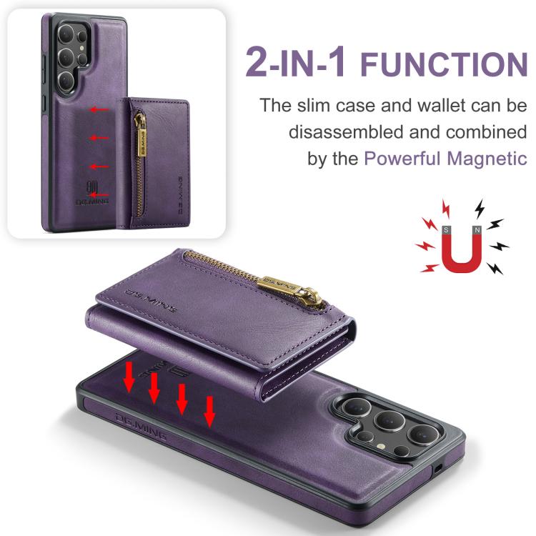For Samsung Galaxy S25 Ultra 5G DG.MING M5 Series Zip RFID Multi Card Detachable Leather Phone Case(Purple) - Galaxy S25 Ultra 5G Cases by DG.MING | Online Shopping UK | buy2fix