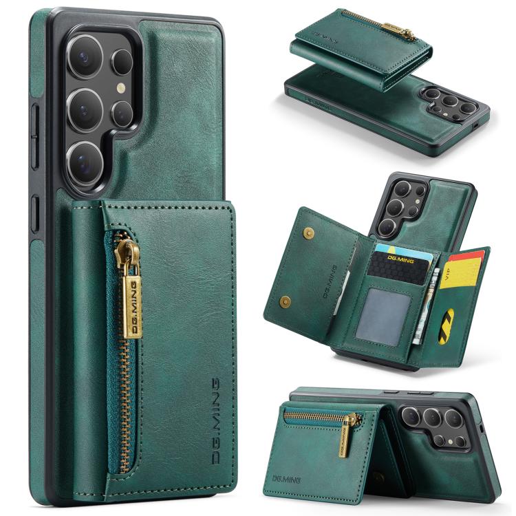 For Samsung Galaxy S25 Ultra 5G DG.MING M5 Series Zip RFID Multi Card Detachable Leather Phone Case(Green) - Galaxy S25 Ultra 5G Cases by DG.MING | Online Shopping UK | buy2fix
