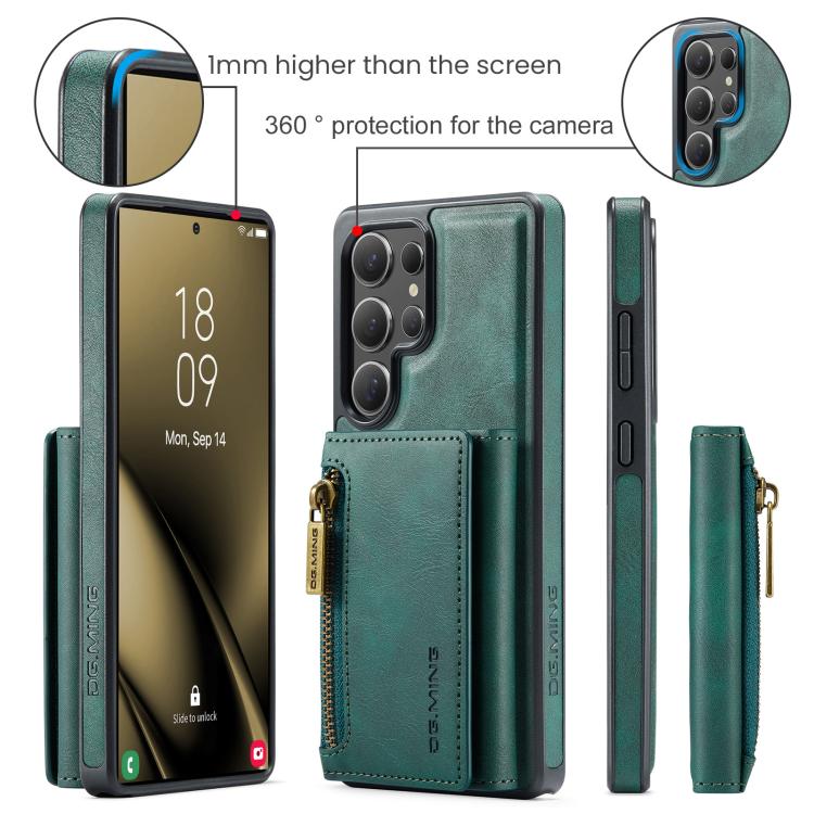 For Samsung Galaxy S25 Ultra 5G DG.MING M5 Series Zip RFID Multi Card Detachable Leather Phone Case(Green) - Galaxy S25 Ultra 5G Cases by DG.MING | Online Shopping UK | buy2fix