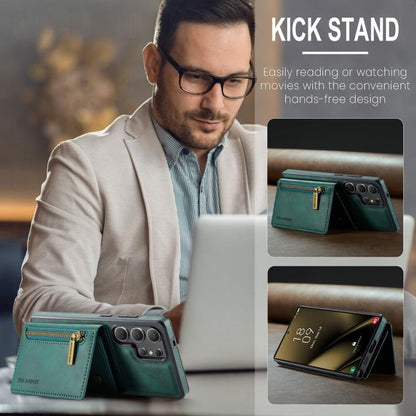For Samsung Galaxy S25 Ultra 5G DG.MING M5 Series Zip RFID Multi Card Detachable Leather Phone Case(Green) - Galaxy S25 Ultra 5G Cases by DG.MING | Online Shopping UK | buy2fix