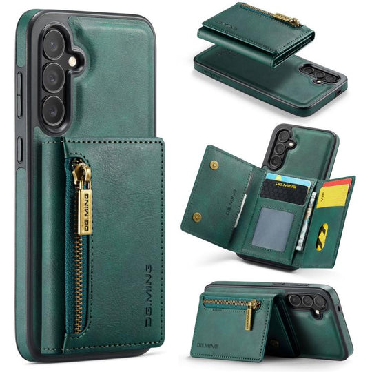 For Samsung Galaxy S25 FE 5G DG.MING M5 Series Zip RFID Multi Card Detachable Leather Phone Case(Green)