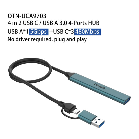 Onten UCA9703 4 in 2 USB 3.0 + Type-C to 3 Type-C + USB HUB Docking Station (Pine Needle Green) by Onten