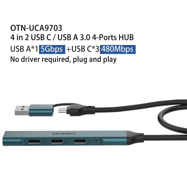 Onten UCA9703 4 in 2 USB 3.0 + Type-C to 3 Type-C + USB HUB Docking Station (Pine Needle Green) - USB 3.0 HUB by Onten | Online Shopping UK | buy2fix