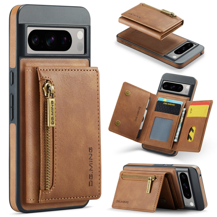 For Google Pixel 8 Pro DG.MING M5 Series Zip RFID Multi Card Detachable Leather Phone Case(Brown) by DG.MING