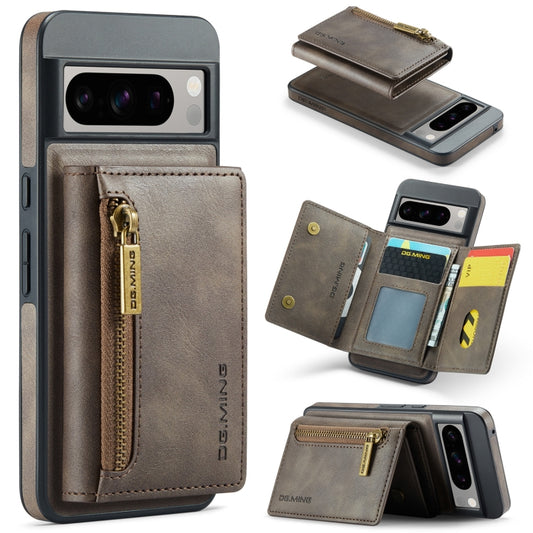 For Google Pixel 8 Pro DG.MING M5 Series Zip RFID Multi Card Detachable Leather Phone Case(Coffee) by DG.MING