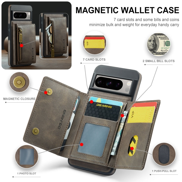 For Google Pixel 8 Pro DG.MING M5 Series Zip RFID Multi Card Detachable Leather Phone Case(Coffee) by DG.MING