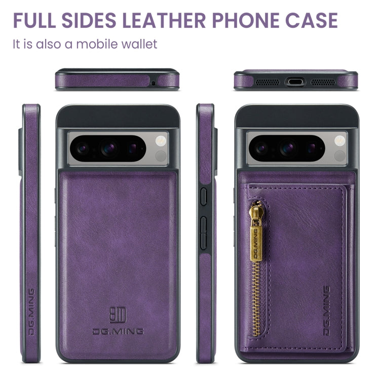 For Google Pixel 8 Pro DG.MING M5 Series Zip RFID Multi Card Detachable Leather Phone Case(Purple) by DG.MING