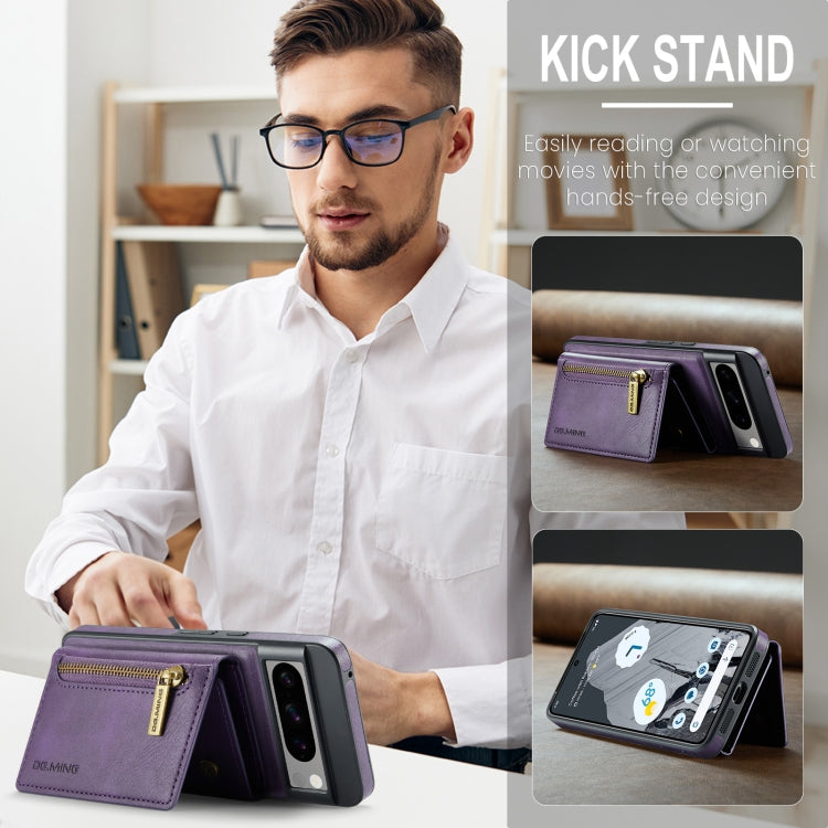 For Google Pixel 8 Pro DG.MING M5 Series Zip RFID Multi Card Detachable Leather Phone Case(Purple) by DG.MING