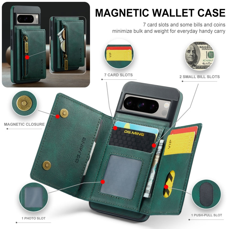 For Google Pixel 8 Pro DG.MING M5 Series Zip RFID Multi Card Detachable Leather Phone Case(Green) by DG.MING