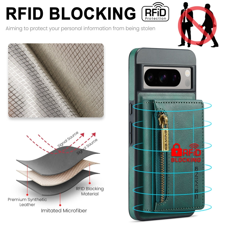 For Google Pixel 8 Pro DG.MING M5 Series Zip RFID Multi Card Detachable Leather Phone Case(Green) by DG.MING