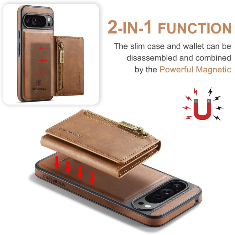 For Google Pixel 9 Pro XL DG.MING M5 Series Zip RFID Multi Card Detachable Leather Phone Case(Brown) by DG.MING