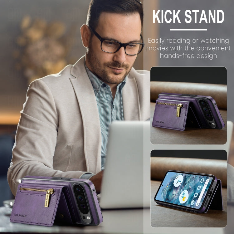 For Google Pixel 9 Pro XL DG.MING M5 Series Zip RFID Multi Card Detachable Leather Phone Case(Purple) by DG.MING