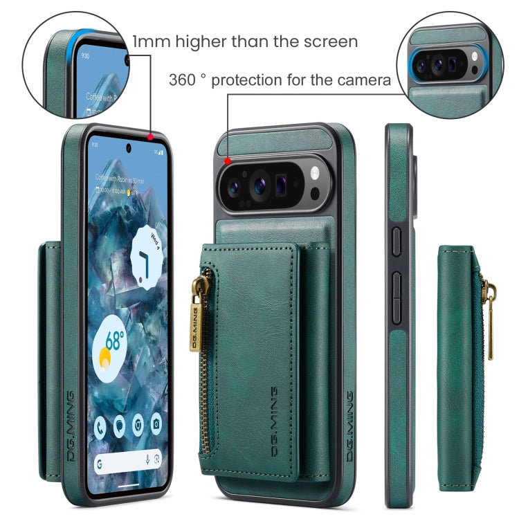 For Google Pixel 9 Pro XL DG.MING M5 Series Zip RFID Multi Card Detachable Leather Phone Case(Green) by DG.MING