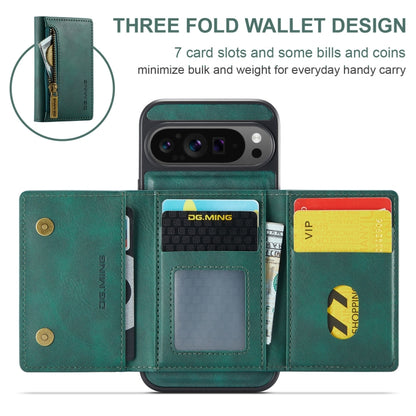 For Google Pixel 9 Pro XL DG.MING M5 Series Zip RFID Multi Card Detachable Leather Phone Case(Green) by DG.MING