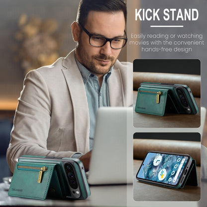 For Google Pixel 9 Pro XL DG.MING M5 Series Zip RFID Multi Card Detachable Leather Phone Case(Green) by DG.MING