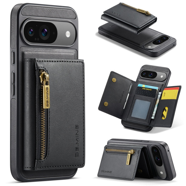 For Google Pixel 9 / 9 Pro DG.MING M5 Series Zip RFID Multi Card Detachable Leather Phone Case(Black) by DG.MING