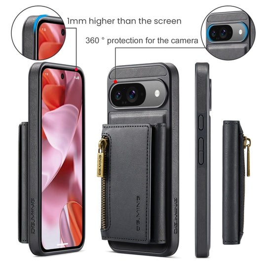 For Google Pixel 9 / 9 Pro DG.MING M5 Series Zip RFID Multi Card Detachable Leather Phone Case(Black) by DG.MING