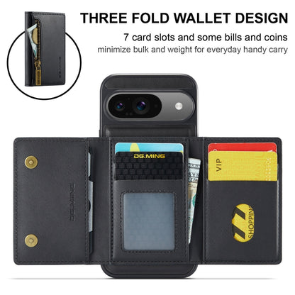 For Google Pixel 9 / 9 Pro DG.MING M5 Series Zip RFID Multi Card Detachable Leather Phone Case(Black) by DG.MING