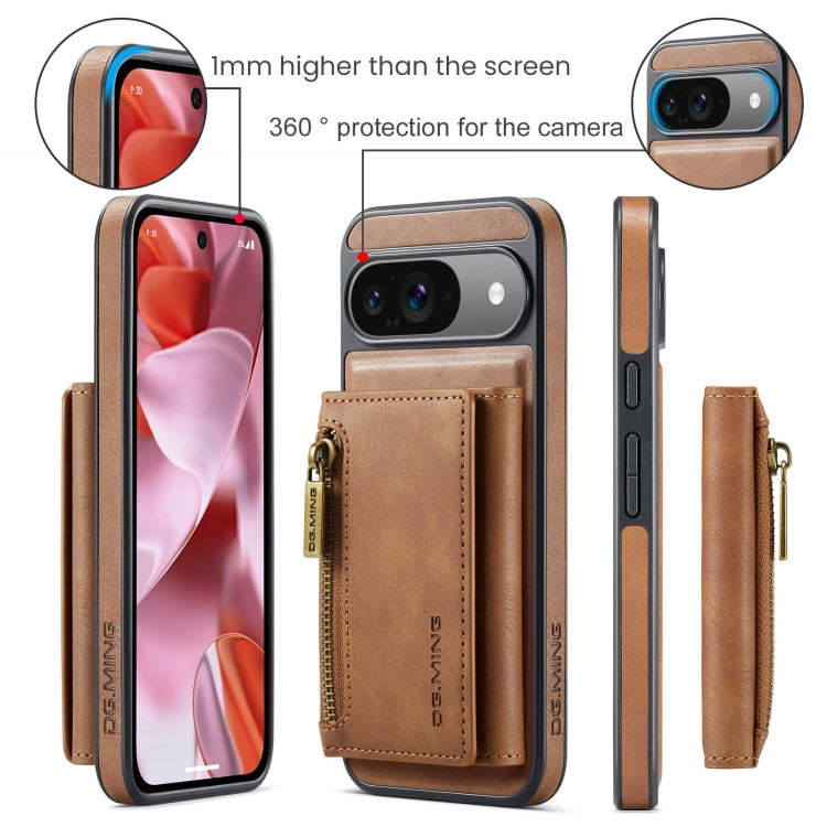 For Google Pixel 9 / 9 Pro DG.MING M5 Series Zip RFID Multi Card Detachable Leather Phone Case(Brown) by DG.MING