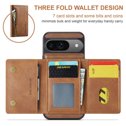 For Google Pixel 9 / 9 Pro DG.MING M5 Series Zip RFID Multi Card Detachable Leather Phone Case(Brown) by DG.MING