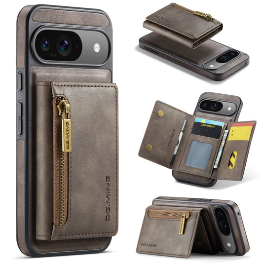 For Google Pixel 9 / 9 Pro DG.MING M5 Series Zip RFID Multi Card Detachable Leather Phone Case(Coffee) by DG.MING